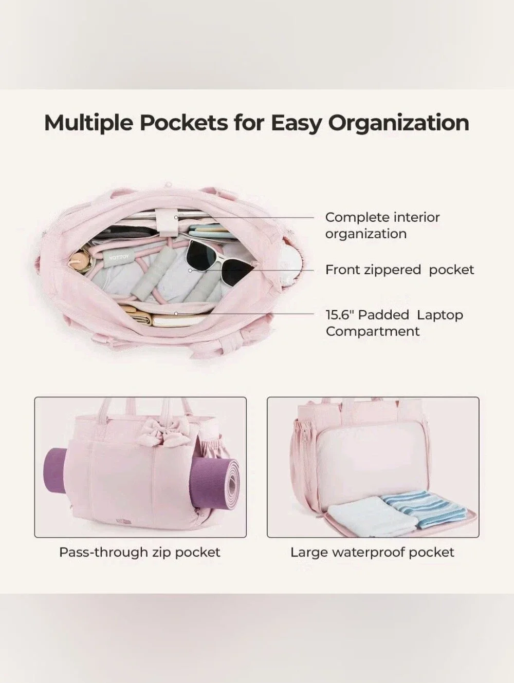 Bagsmart Lightweight Messenger & Laptop Bag Crush 26L Tote- Pink